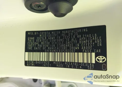 2025 Toyota Corolla Le из США, поврежденный, VIN 5YFB4MDE8SP263307